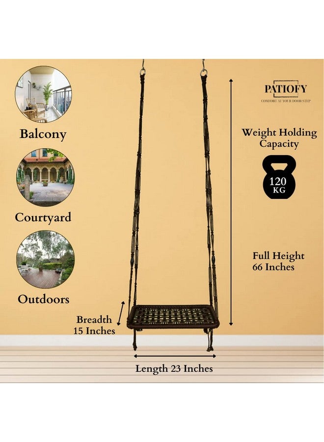 Patiofy Swing/Jhoola for Adults - Outdoor/Indoor Living Room/Balcony Hanging Hammock Chair With Blue Cushion - Brown Polyester, 58.4 Cm x 167.6 Cm - Image 3