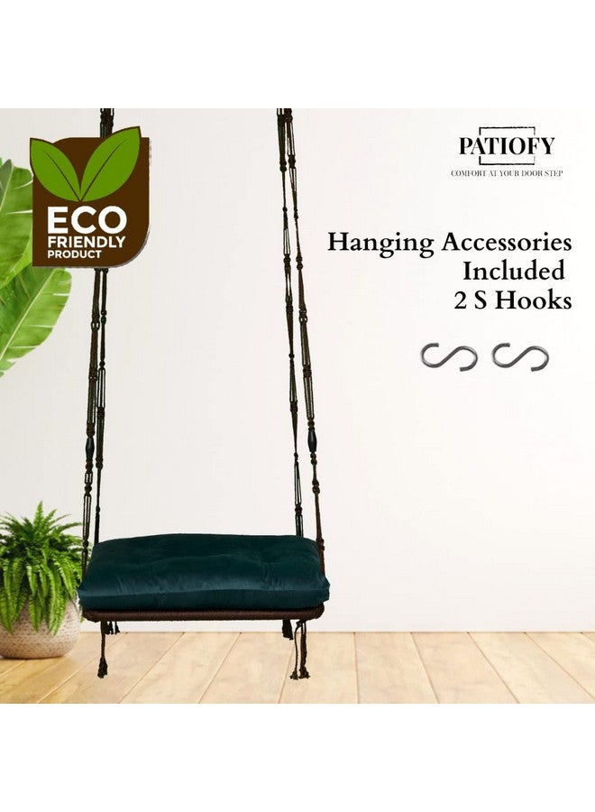 Patiofy Swing/Jhoola for Adults - Outdoor/Indoor Living Room/Balcony Hanging Hammock Chair With Blue Cushion - Brown Polyester, 58.4 Cm x 167.6 Cm - Image 2