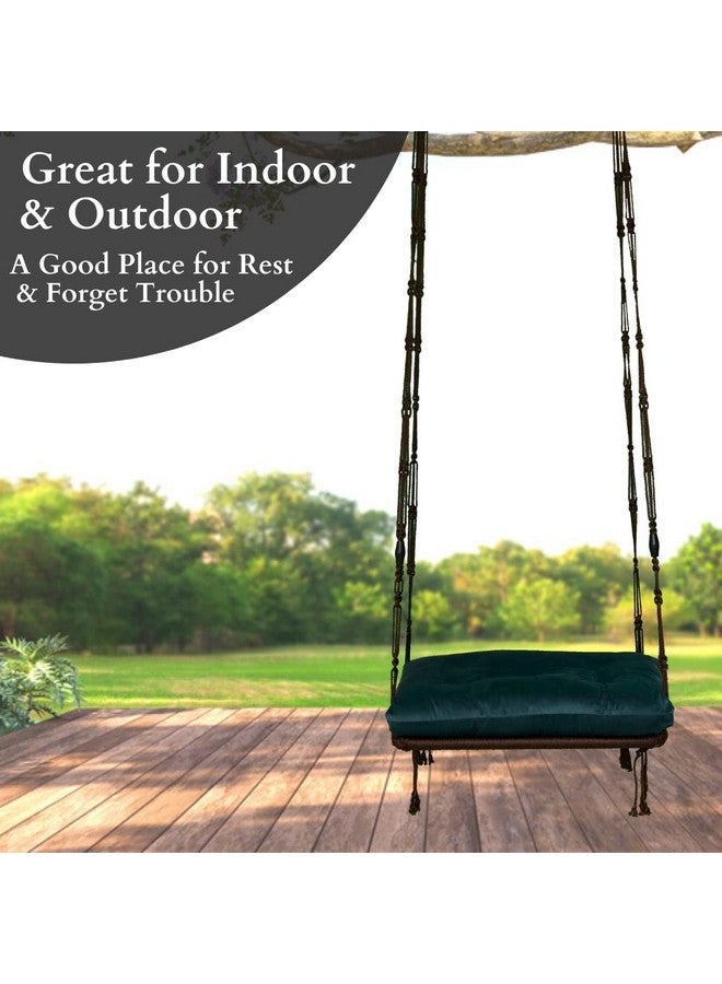 Patiofy Swing/Jhoola for Adults - Outdoor/Indoor Living Room/Balcony Hanging Hammock Chair With Blue Cushion - Brown Polyester, 58.4 Cm x 167.6 Cm - Image 4
