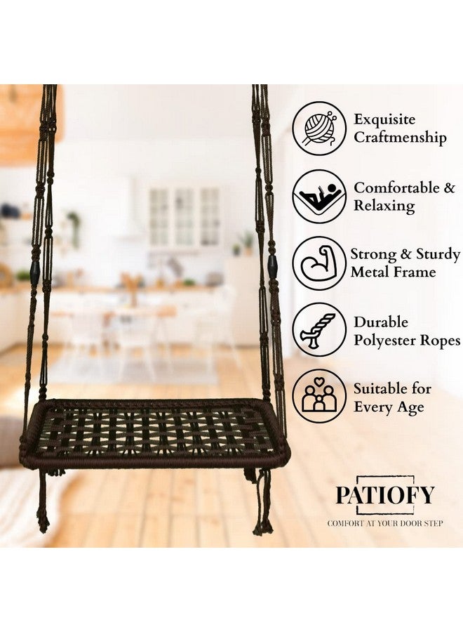 Patiofy Swing/Jhoola for Adults - Outdoor/Indoor Living Room/Balcony Hanging Hammock Chair With Blue Cushion - Brown Polyester, 58.4 Cm x 167.6 Cm - Image 5