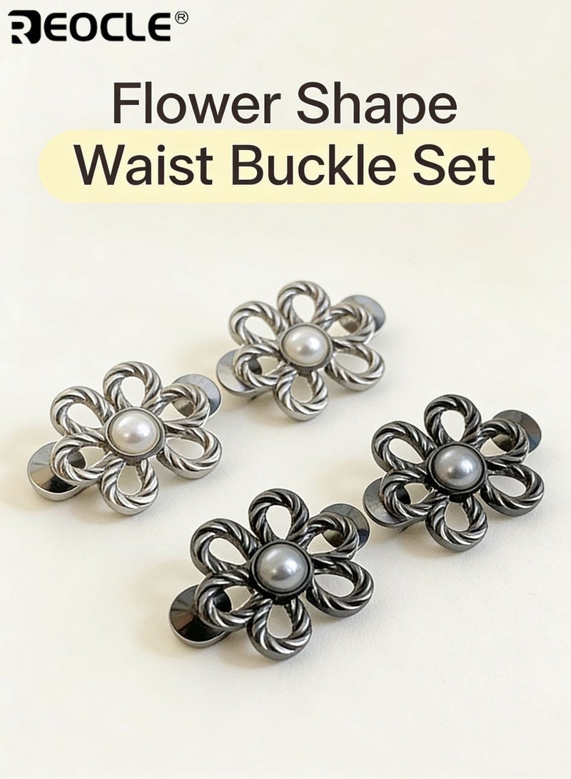 REOCLE 4PCS Women's Waist Cincher Clips Floral Pearl-Accent Cincher Clips Decorative Flower Design for Adjustable Outfit Styling - Image 2