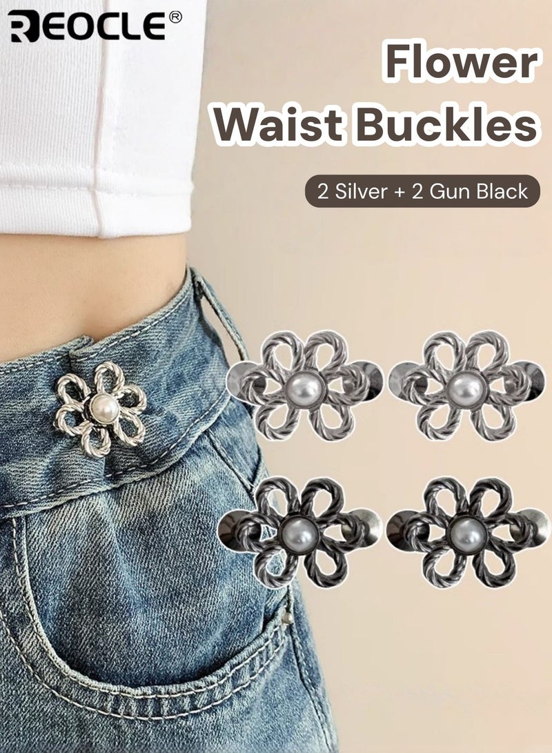 REOCLE 4PCS Women's Waist Cincher Clips Floral Pearl-Accent Cincher Clips Decorative Flower Design for Adjustable Outfit Styling - Image 1