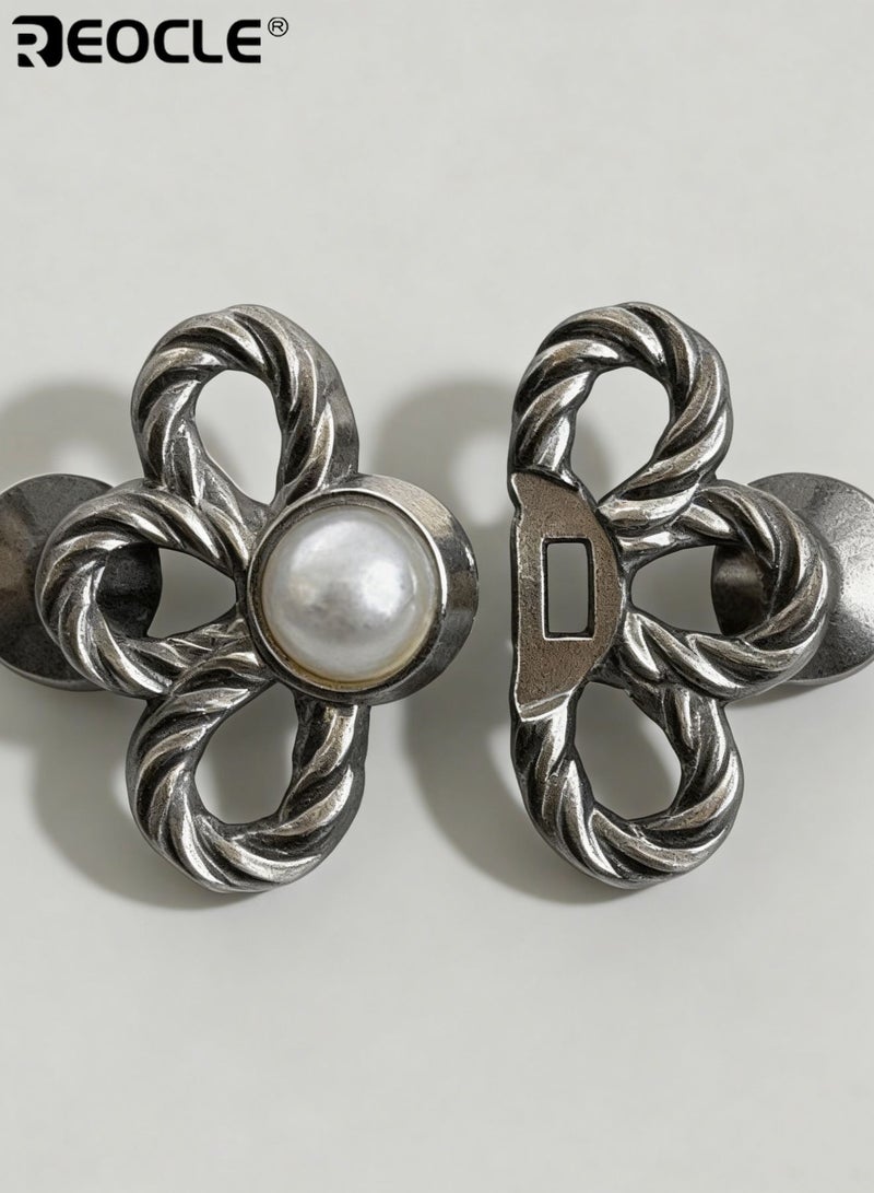 REOCLE 4PCS Women's Waist Cincher Clips Floral Pearl-Accent Cincher Clips Decorative Flower Design for Adjustable Outfit Styling - Image 4