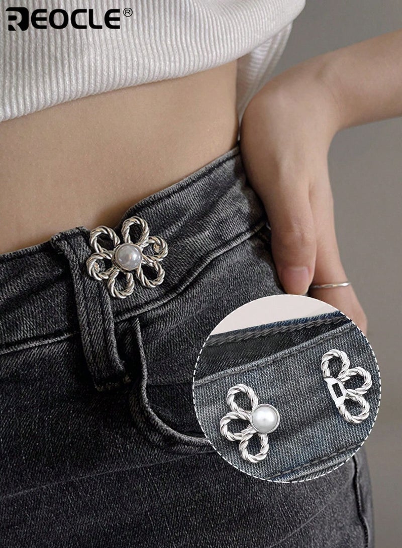 REOCLE 4PCS Women's Waist Cincher Clips Floral Pearl-Accent Cincher Clips Decorative Flower Design for Adjustable Outfit Styling - Image 5