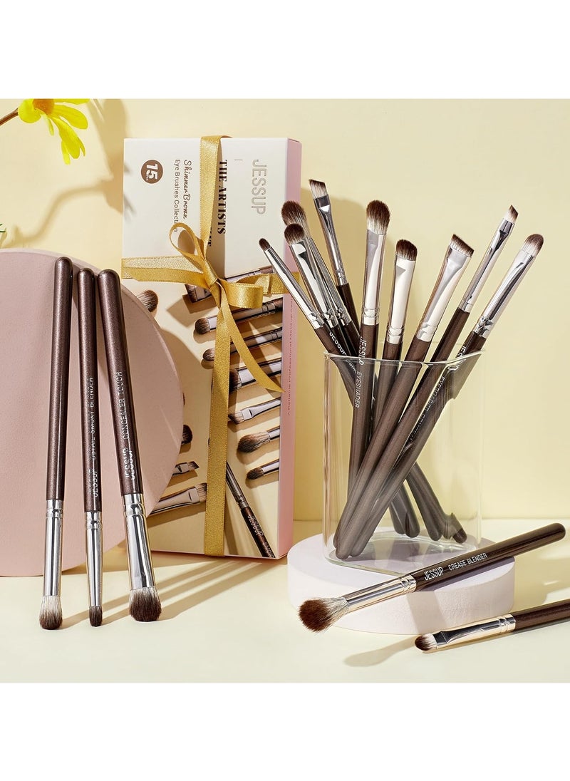Jessup Jessup Eye Makeup Brushes Set Professional 15pcs Brown Eyeshadow Brush Eyebrow Concealer Eyeliner Blending Brush for Makeup Premium Synthetic Eye Brush Set T499  - Image 3