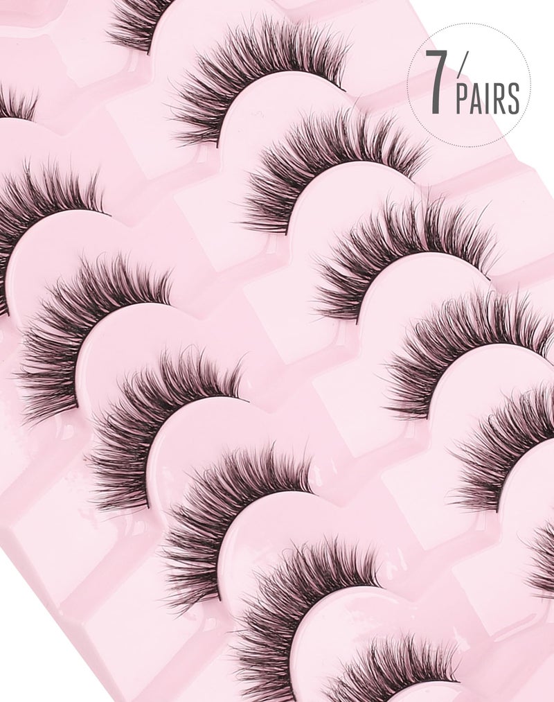 Onlyall Natural Lashes Wispy Lashes Natural Look False Eyelashes Natural Flared Eyelashes False Eye Lashes Soft Fluffy Lashes 7 Pairs D75 - Image 3