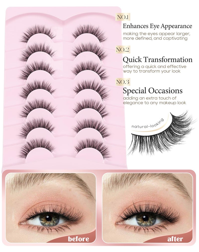 Onlyall Natural Lashes Wispy Lashes Natural Look False Eyelashes Natural Flared Eyelashes False Eye Lashes Soft Fluffy Lashes 7 Pairs D75 - Image 2