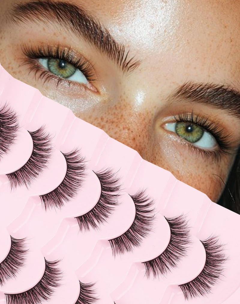 Onlyall Natural Lashes Wispy Lashes Natural Look False Eyelashes Natural Flared Eyelashes False Eye Lashes Soft Fluffy Lashes 7 Pairs D75 - Image 1