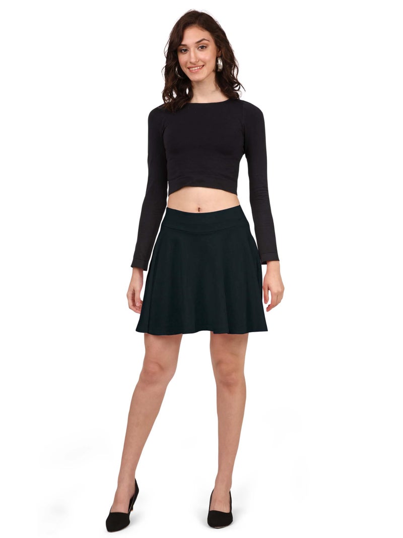 Mehrang Girl's/Women's Classic Stretchy All Time Trendy Skater Skirt with Attached Inner Shorts and Flared Inskirt (26, Black) - Image 2