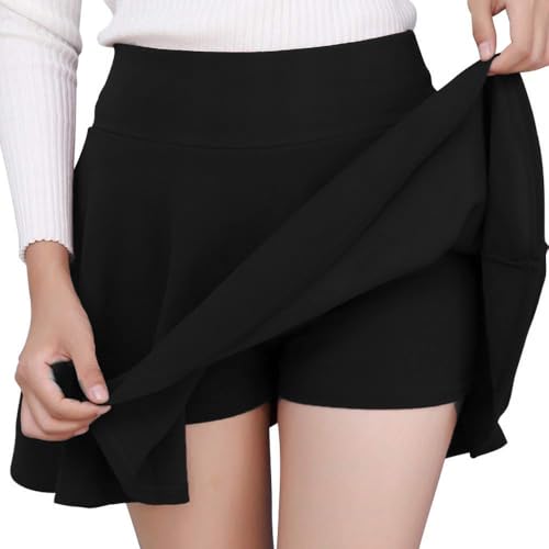 Mehrang Girl's/Women's Classic Stretchy All Time Trendy Skater Skirt with Attached Inner Shorts and Flared Inskirt (26, Black) - Image 1