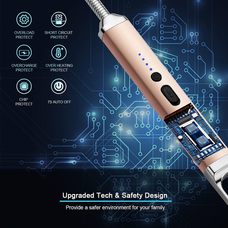 SUPRUS Lighter Rechargeable USB Lighter Arc Electric Lighetrs with Safety Switch 360Â° Flexible Neck Flameless Grill Long Lighters for Candle Camping Cooking (Champagne Gold) - Image 3