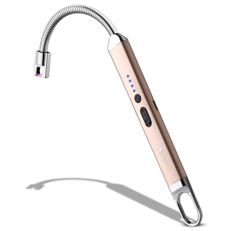 SUPRUS Lighter Rechargeable USB Lighter Arc Electric Lighetrs with Safety Switch 360Â° Flexible Neck Flameless Grill Long Lighters for Candle Camping Cooking (Champagne Gold) - Image 1