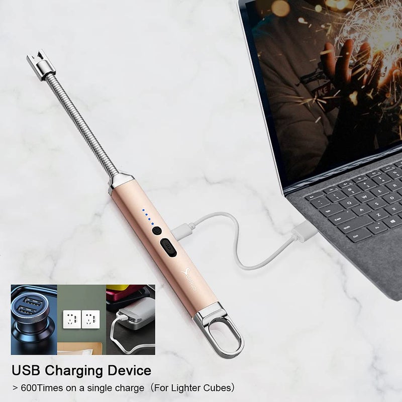 SUPRUS Lighter Rechargeable USB Lighter Arc Electric Lighetrs with Safety Switch 360Â° Flexible Neck Flameless Grill Long Lighters for Candle Camping Cooking (Champagne Gold) - Image 4