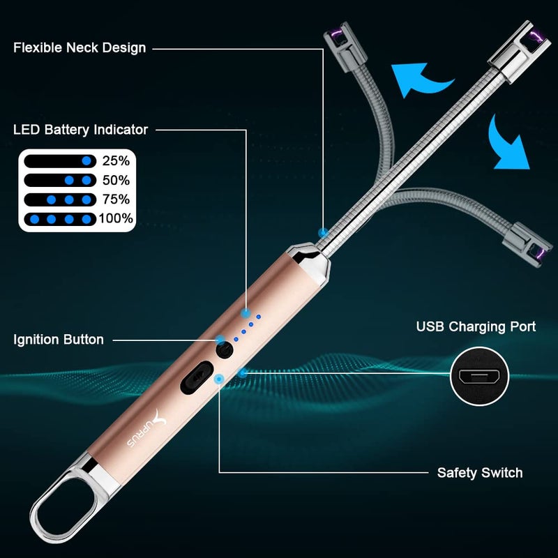 SUPRUS Lighter Rechargeable USB Lighter Arc Electric Lighetrs with Safety Switch 360Â° Flexible Neck Flameless Grill Long Lighters for Candle Camping Cooking (Champagne Gold) - Image 2