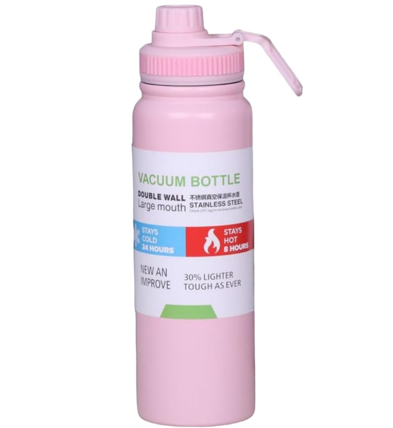 Jukusa Vacuum Insulated Stainless Steel Water Bottle, Double Wall Flask with Large Mouth, Hot 8 Hrs Cold 24 Hrs, Lightweight Leak-Proof Travel Sports Bottle for Office & Outdoor (Pink) - Image 1