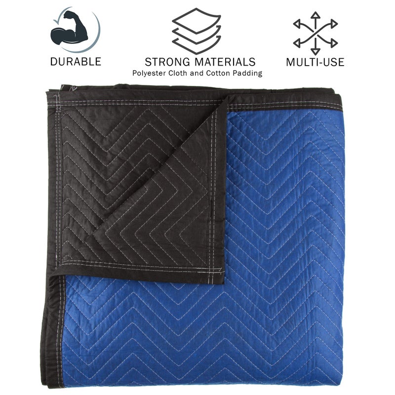 Stalwart 75-MOV1001 Blanket-80x73.5in Heavy-Duty Reusable Quilted Furniture Pad or Drop Cloth with Recycled Cotton Filling-Moving Supplies, 1-Pack, Black/Blue - Image 3
