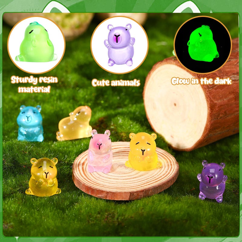 GGSTDDUP 30pcs Luminous Mini Capybara Figurines, Tiny Resin Capybara, Glow in The Dark Colorful Tiny Capybara for Dollhouse Fairy Garden Capybara Birthday Decorations (6 Styles) - Image 4