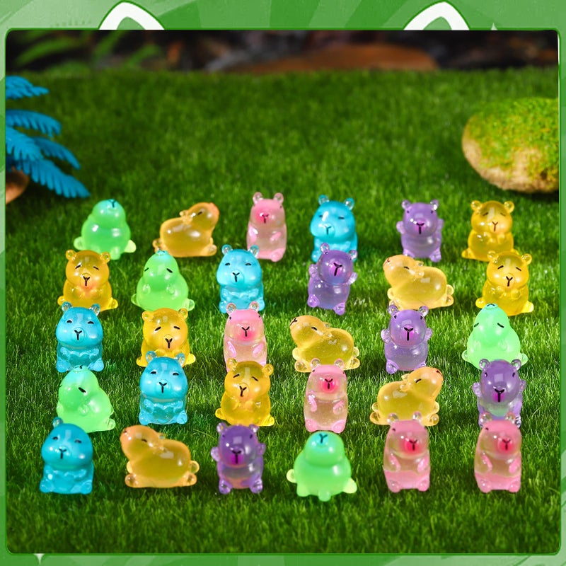 GGSTDDUP 30pcs Luminous Mini Capybara Figurines, Tiny Resin Capybara, Glow in The Dark Colorful Tiny Capybara for Dollhouse Fairy Garden Capybara Birthday Decorations (6 Styles) - Image 5