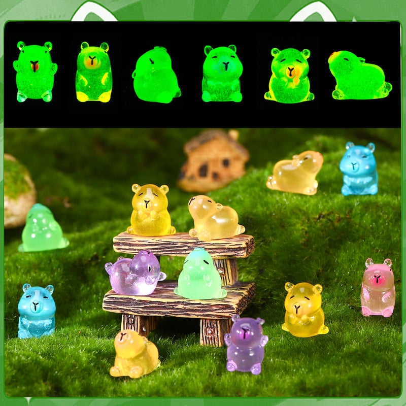 GGSTDDUP 30pcs Luminous Mini Capybara Figurines, Tiny Resin Capybara, Glow in The Dark Colorful Tiny Capybara for Dollhouse Fairy Garden Capybara Birthday Decorations (6 Styles) - Image 3