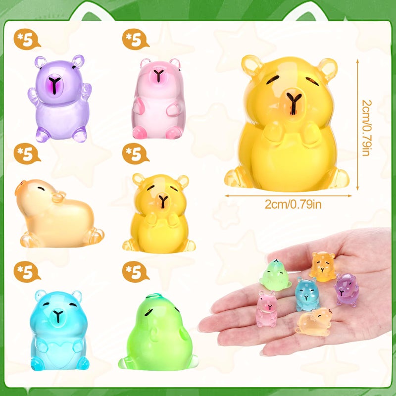GGSTDDUP 30pcs Luminous Mini Capybara Figurines, Tiny Resin Capybara, Glow in The Dark Colorful Tiny Capybara for Dollhouse Fairy Garden Capybara Birthday Decorations (6 Styles) - Image 2
