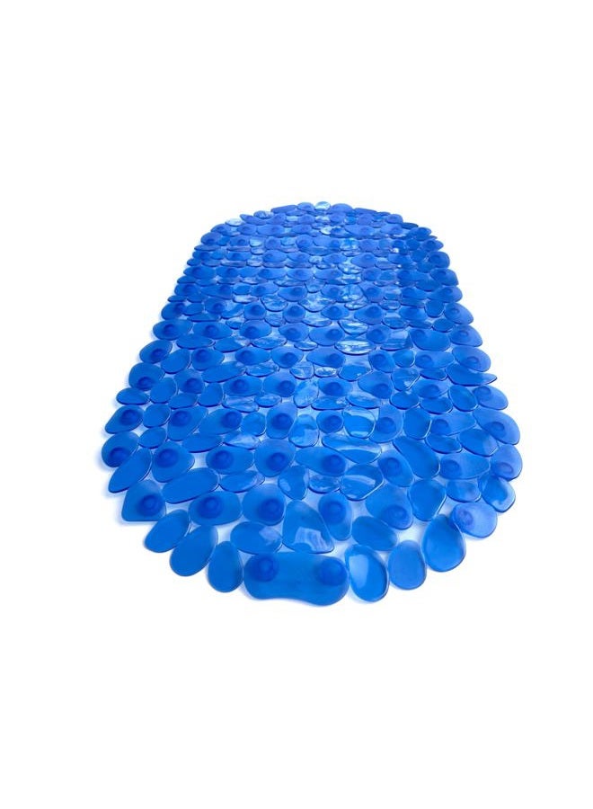 Tike Smart “Pebbles” Non-Slip Bathtub & Shower Mat 27”x14” Oval - Non-Toxic - Safe, Clean, Machine-Washable, Superior Grip & Drainage, Vinyl, for Smooth Floors ONLY, Transparent Blue - Image 1