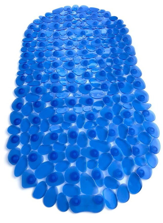 Tike Smart “Pebbles” Non-Slip Bathtub & Shower Mat 27”x14” Oval - Non-Toxic - Safe, Clean, Machine-Washable, Superior Grip & Drainage, Vinyl, for Smooth Floors ONLY, Transparent Blue - Image 2