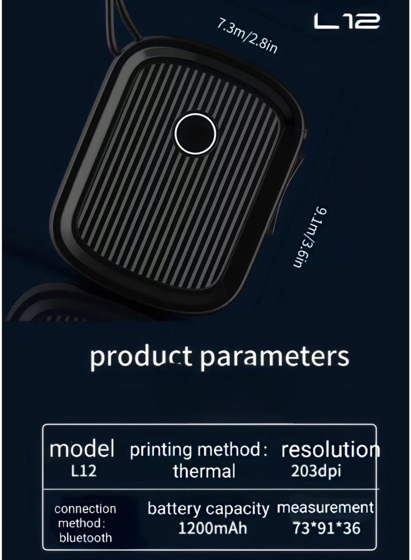 L12 Portable Bluetooth Thermal Label Printer – Wireless Handheld Mini Sticker Maker for Home & Office, 203dpi, 1200mAh