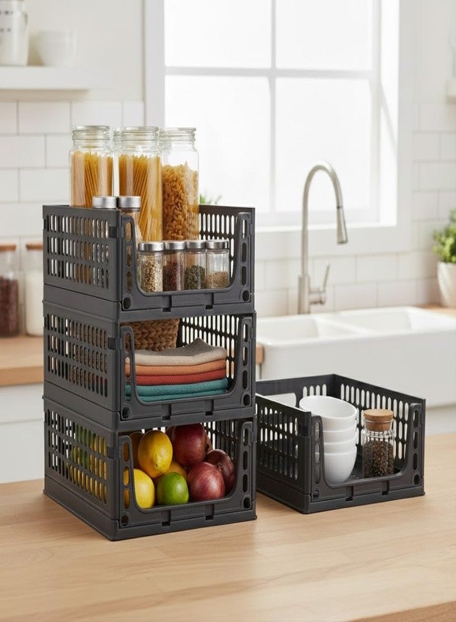Aditya polymers-Pack of 2 pcs. Stack-It-All | Compact Multi Purpose Foldable Stackable Storage Stacker| Wardrobe Organizer| Sliding Tray Basket with Wheels (40l X 29W X 15.5H cms) Grey - Image 5