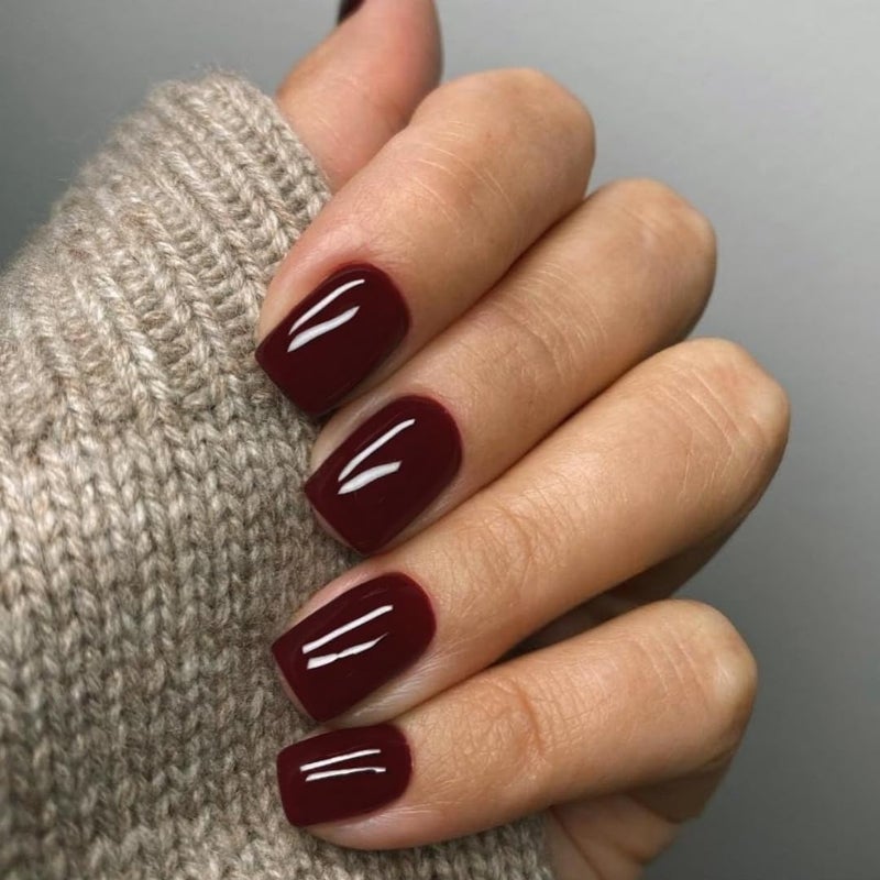 XCREANDO 48Pcs Burgundy Red Press on Nails Short Square Fake Nails, Dark Red Glue on Acrylic Nails Stick on for Women, Natural Handmade Thick Extra Short Nails - Image 1