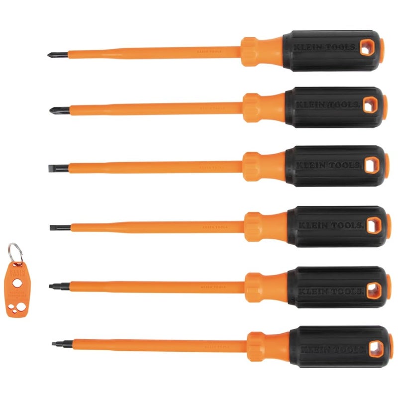 Klein Tools 85077INSR Insulated Screwdriver Set with Magnetizer, Made in USA, 1000V Electrical Screwdrivers, Phillips, Slotted, Square, 7-Piece - Image 1