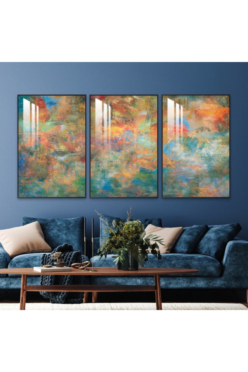 Marktna Three wooden wall painting with a frame and a clear acrylic layer - Image 1