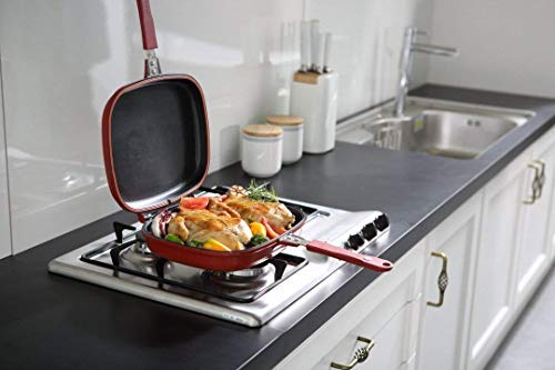 ONTRIP Magic DoubleSide Foldable Ceramic Coating NonStick Grill Happy Call Frying Pan with 28 cm Strong Magnetic Handles - Image 1