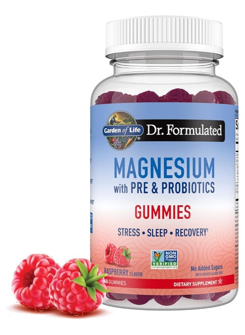 Life Magnesium Citrate Supplement Gummies with Prebiotics & Probiotics for Stress, Sleep & Recovery - Vegan, Gluten Free, Kosher, Non-GMO, No Added Sugars, Raspberry Flavor, 60 Count