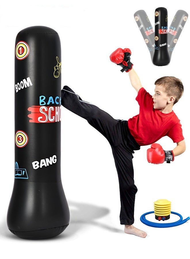 DURKU Punching Bag for Kids, Inflatable Boxing Punch Bag with Gloves and Pump, Inflatable Tumbler Toy for Boys Girls, Beginner Heavy Punching Bags Sandbag, Reduce Pressure Stress, 1.2M Alphabet Black - Image 1