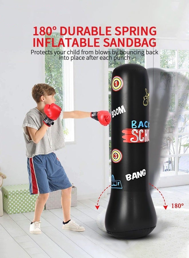 DURKU Punching Bag for Kids, Inflatable Boxing Punch Bag with Gloves and Pump, Inflatable Tumbler Toy for Boys Girls, Beginner Heavy Punching Bags Sandbag, Reduce Pressure Stress, 1.2M Alphabet Black - Image 4