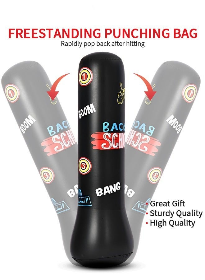 DURKU Punching Bag for Kids, Inflatable Boxing Punch Bag with Gloves and Pump, Inflatable Tumbler Toy for Boys Girls, Beginner Heavy Punching Bags Sandbag, Reduce Pressure Stress, 1.2M Alphabet Black - Image 2