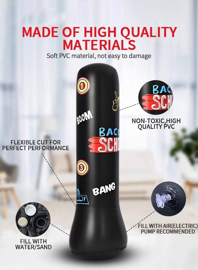 DURKU Punching Bag for Kids, Inflatable Boxing Punch Bag with Gloves and Pump, Inflatable Tumbler Toy for Boys Girls, Beginner Heavy Punching Bags Sandbag, Reduce Pressure Stress, 1.2M Alphabet Black - Image 3