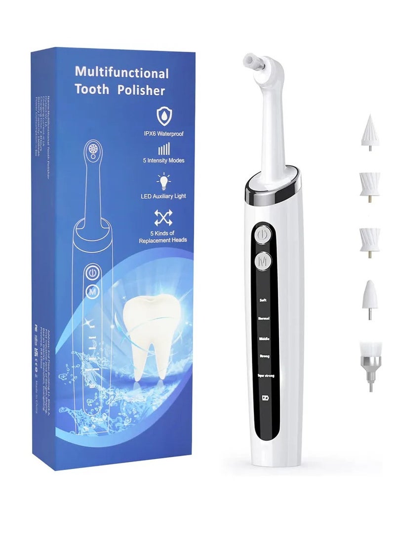 Electric Tooth Polisher Teeth Whitening Kit with 5 Replacement Heads LED Light USB Rechargeable IPX6 Waterproof 5 Modes Teeth Whitening Dental Calculus Removal for Better Whitening Effect - Image 1