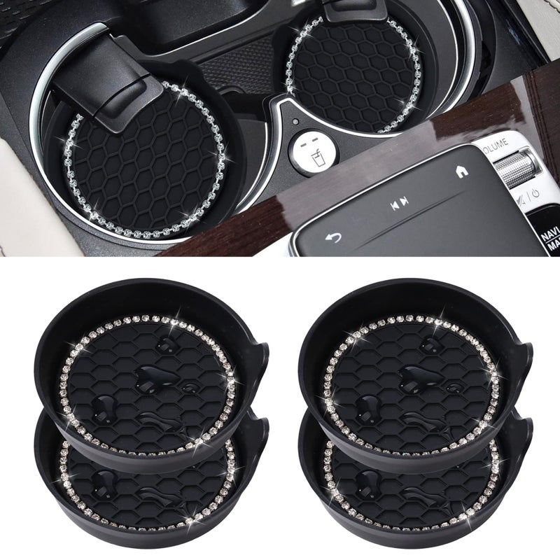 Amooca Car Cup Coaster Universal NonSlip Cup Holders Bling Crystal Rhinestone Car Interior Accessories 4 Pack Black