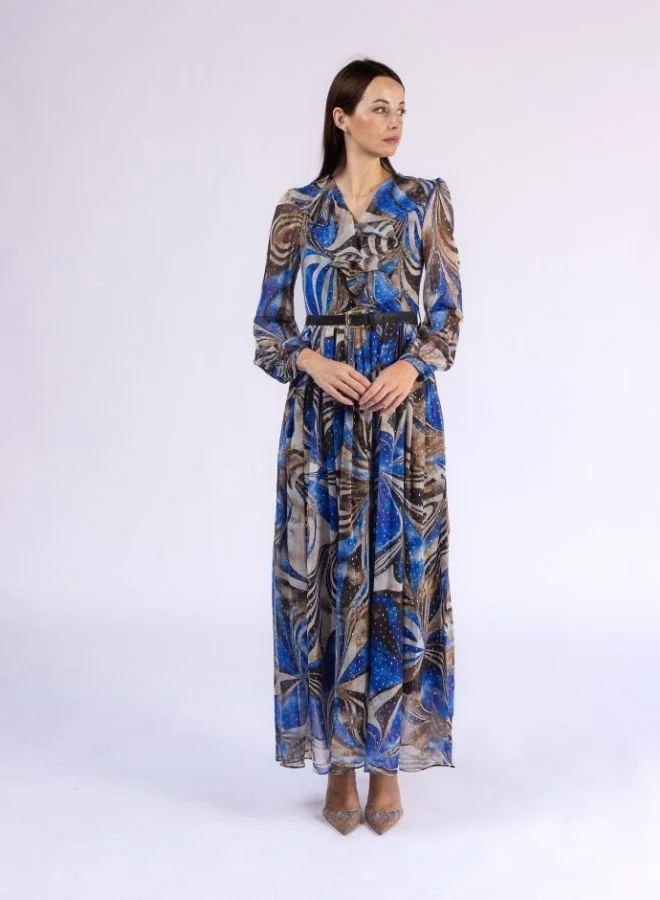 V Neck Full Sleeve Modest Dress witrh Gold Shimmers