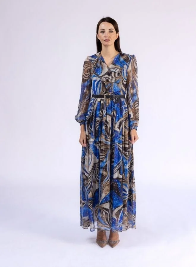 Fashonara V Neck Full Sleeve Modest Dress witrh Gold Shimmers