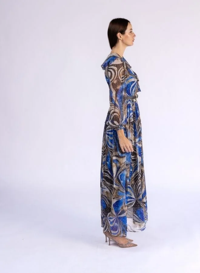 Fashonara  V Neck Full Sleeve Modest Dress witrh Gold Shimmers for Women | Best Price UAE