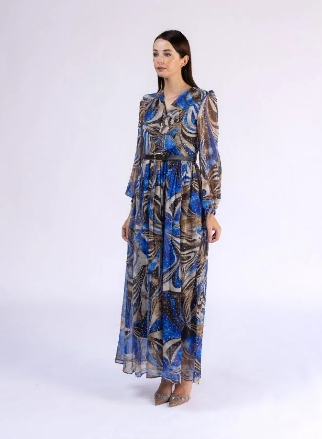 Fashonara  V Neck Full Sleeve Modest Dress witrh Gold Shimmers for Women | Best Price UAE