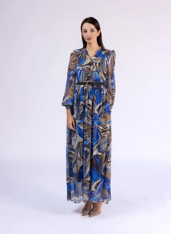 Fashonara  V Neck Full Sleeve Modest Dress witrh Gold Shimmers for Women | Best Price UAE