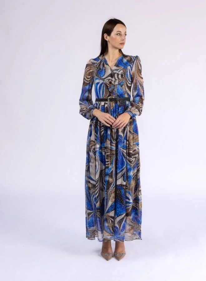 Fashonara  V Neck Full Sleeve Modest Dress witrh Gold Shimmers for Women | Best Price UAE