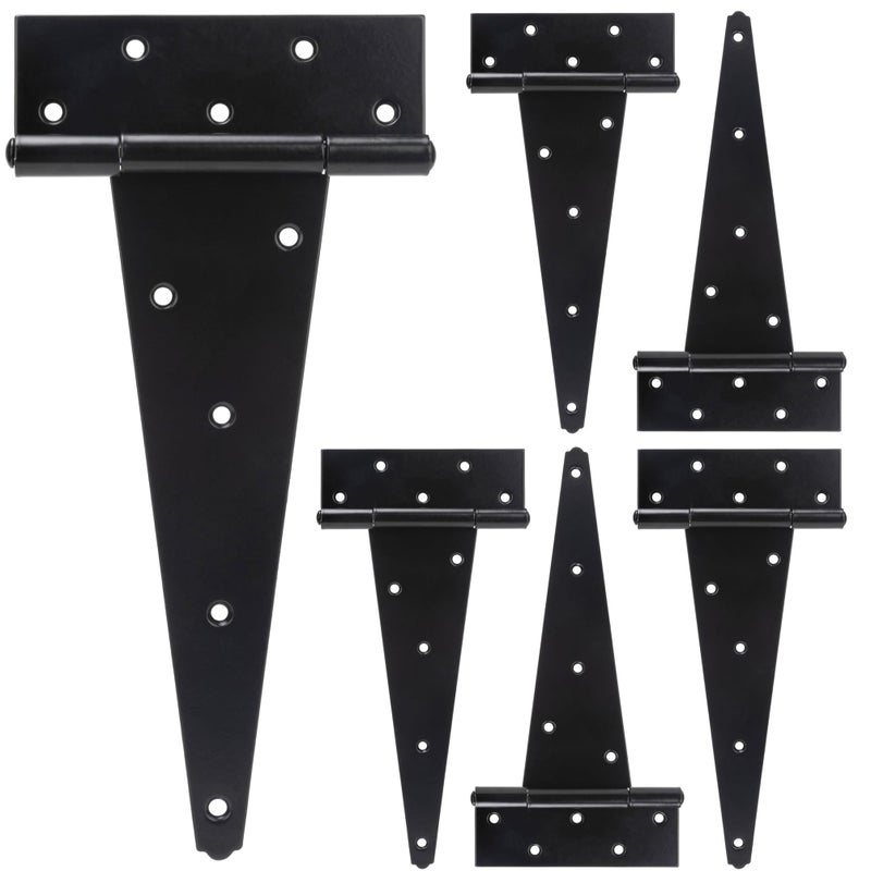 Sankins 12 Inch T-Strap Shed Door Hinges Heavy Duty  Black Tee Hinge For Wooden Fences  Yard Door  Barn Door Gates  Wrought Hardware Rustproof  6 Pcs - Image 1