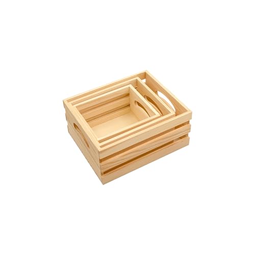 Cregugua Set of 3 Wooden Pallet Crates Nesting Unfinished Wood Trays Storage for DIY Crafts (Large Size 9.4 x 7.8 x 4.3 in) - Image 5