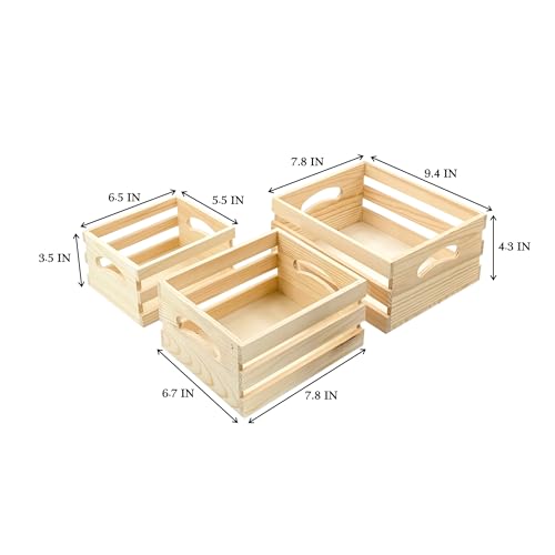 Cregugua Set of 3 Wooden Pallet Crates Nesting Unfinished Wood Trays Storage for DIY Crafts (Large Size 9.4 x 7.8 x 4.3 in) - Image 2