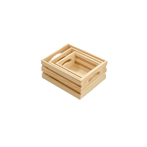 Cregugua Set of 3 Wooden Pallet Crates Nesting Unfinished Wood Trays Storage for DIY Crafts (Large Size 9.4 x 7.8 x 4.3 in) - Image 1