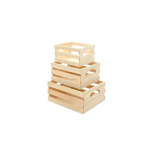 Cregugua Set of 3 Wooden Pallet Crates Nesting Unfinished Wood Trays Storage for DIY Crafts (Large Size 9.4 x 7.8 x 4.3 in) - Image 3
